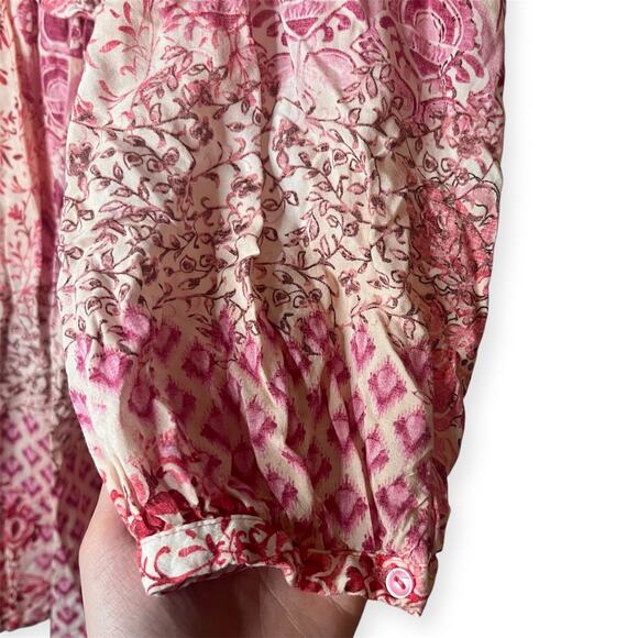Zara Boho Patchwork Floral Dress Pink Red Long Sleeve Tassel Tie Mini Sz Small - Picture 6 of 12